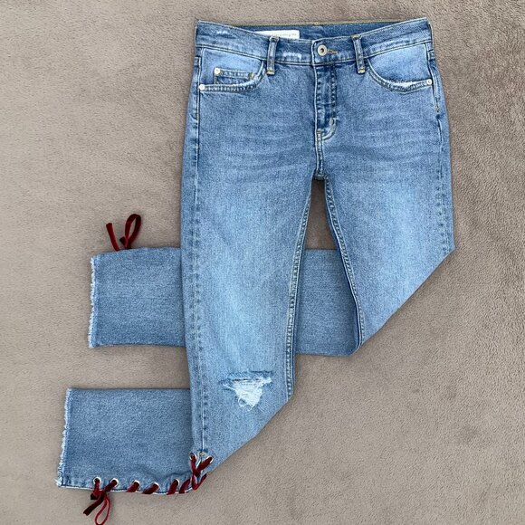 Pilcro and the Letterpress Side Velvet Lace Up Mid Rise Straight Leg Jeans Sz 26 - Picture 5 of 15